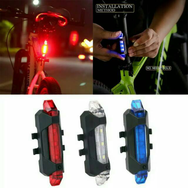 Lampu LED USB sepeda belakang bisa di isi kembali