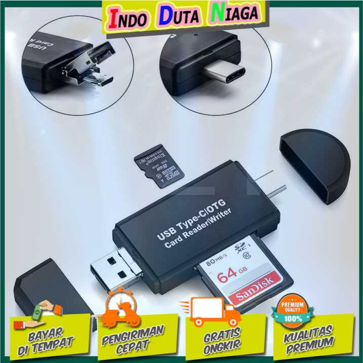 IDN TECH - Memory Card Reader OTG 3in1 USB Type C+USB Type A+Micro USB - YC320