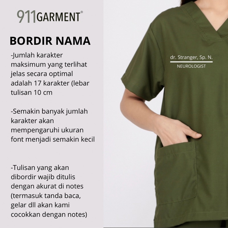 Bordir Nama APD/ Surgical Gown/ Scrub/ Baju dokter/ Baju OKA