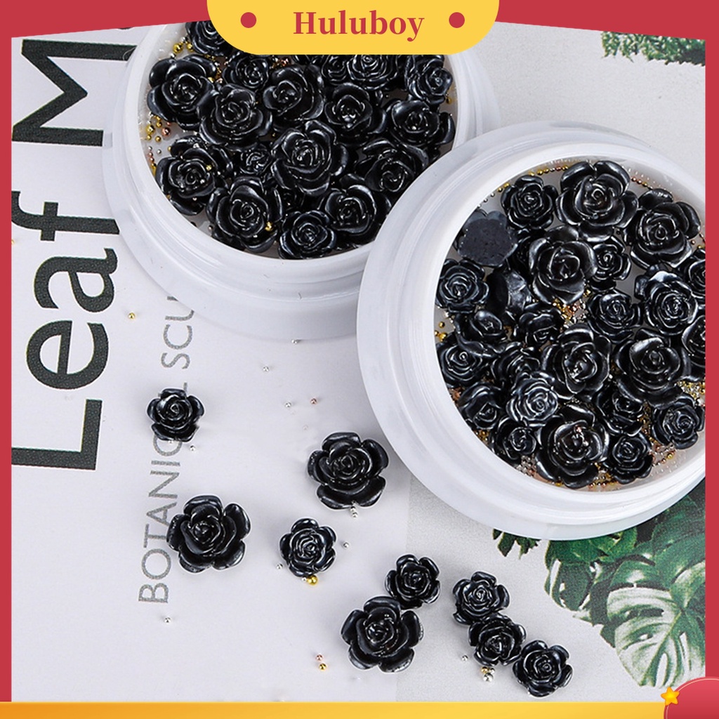 Huluboy Huluboy♡ 50pcs / Kantong Ornamen Bunga Camellia Hitam Tiga Dimensi Untuk Dekorasi Kuku Wanita