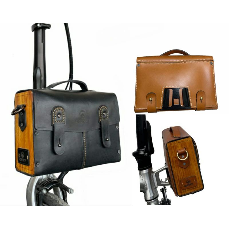 OFDY Tas Front Block Sepeda Lipat kulit Leather front block bag folding bike
