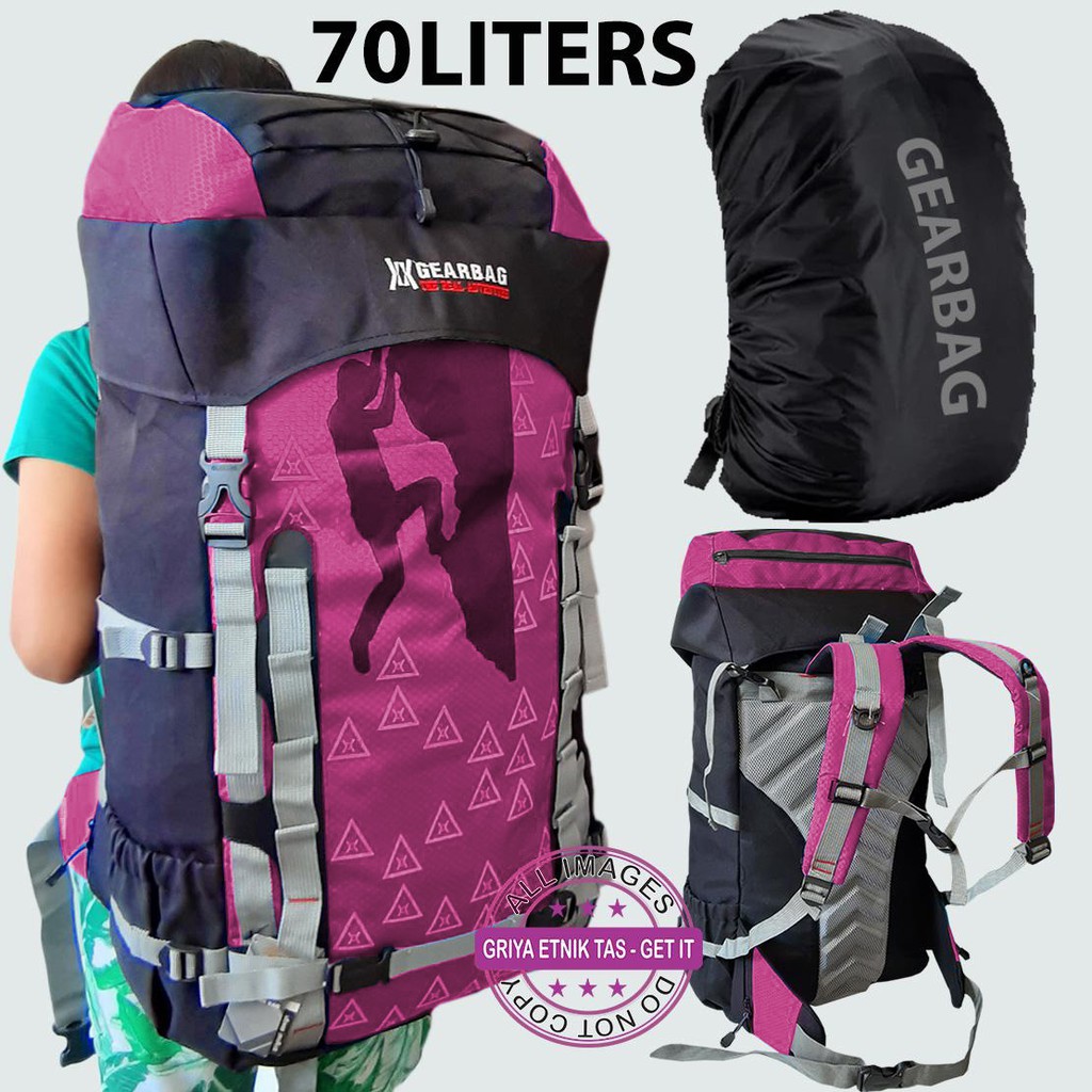 Carrier 60L Gearbag Tas Gunung 60 liter Rain Cover Tas Camping Tas Hiking Cimbing Keril Gunung