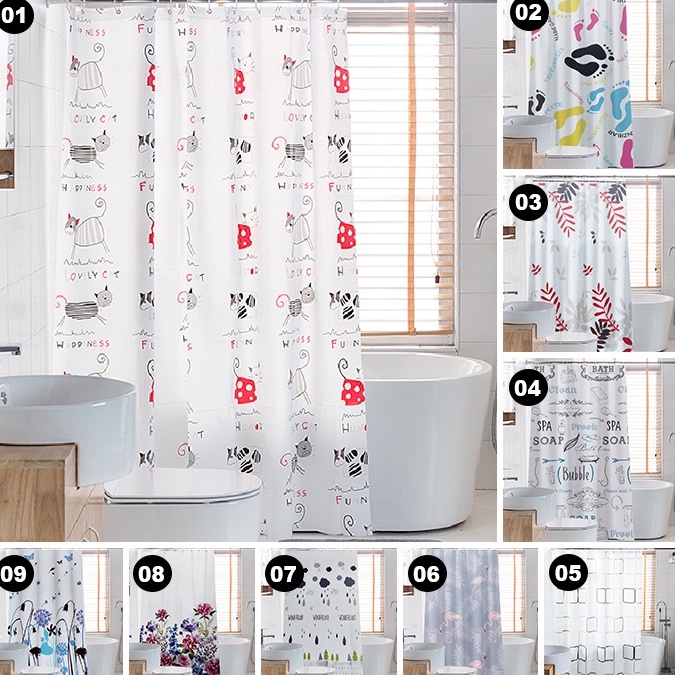 Tirai Shower Curtain Kamar Mandi Motif Anti Air Bahan PEVA Premium Tebal Ukuran 180x180cm Perlengkapan Rumah Tangga Import Terbaru - K3 - Comforthomes