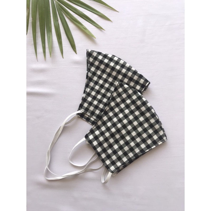 Masker Kain Katun Jepang Homemade Motif Kotak Kotak Hitam