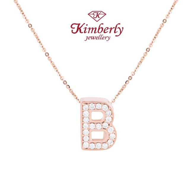 Liontin Berlian Inisial / Huruf B + Kalung Emas - Kimberly Jewellery