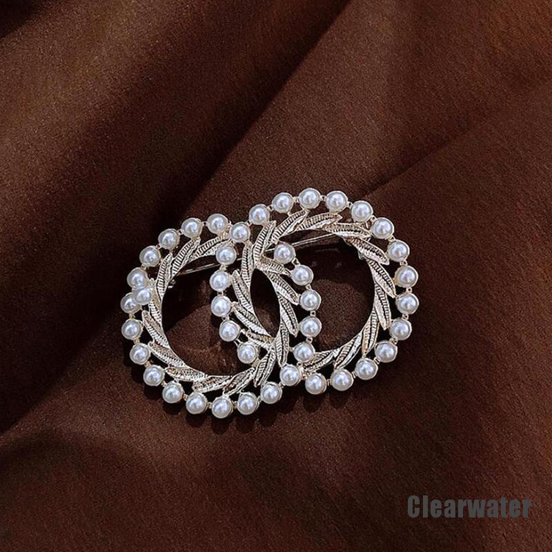 Bros Pin Enamel Bentuk Lingkaran Ganda Aksen Mutiara Warna-Warni Untuk Mantel Syal-2