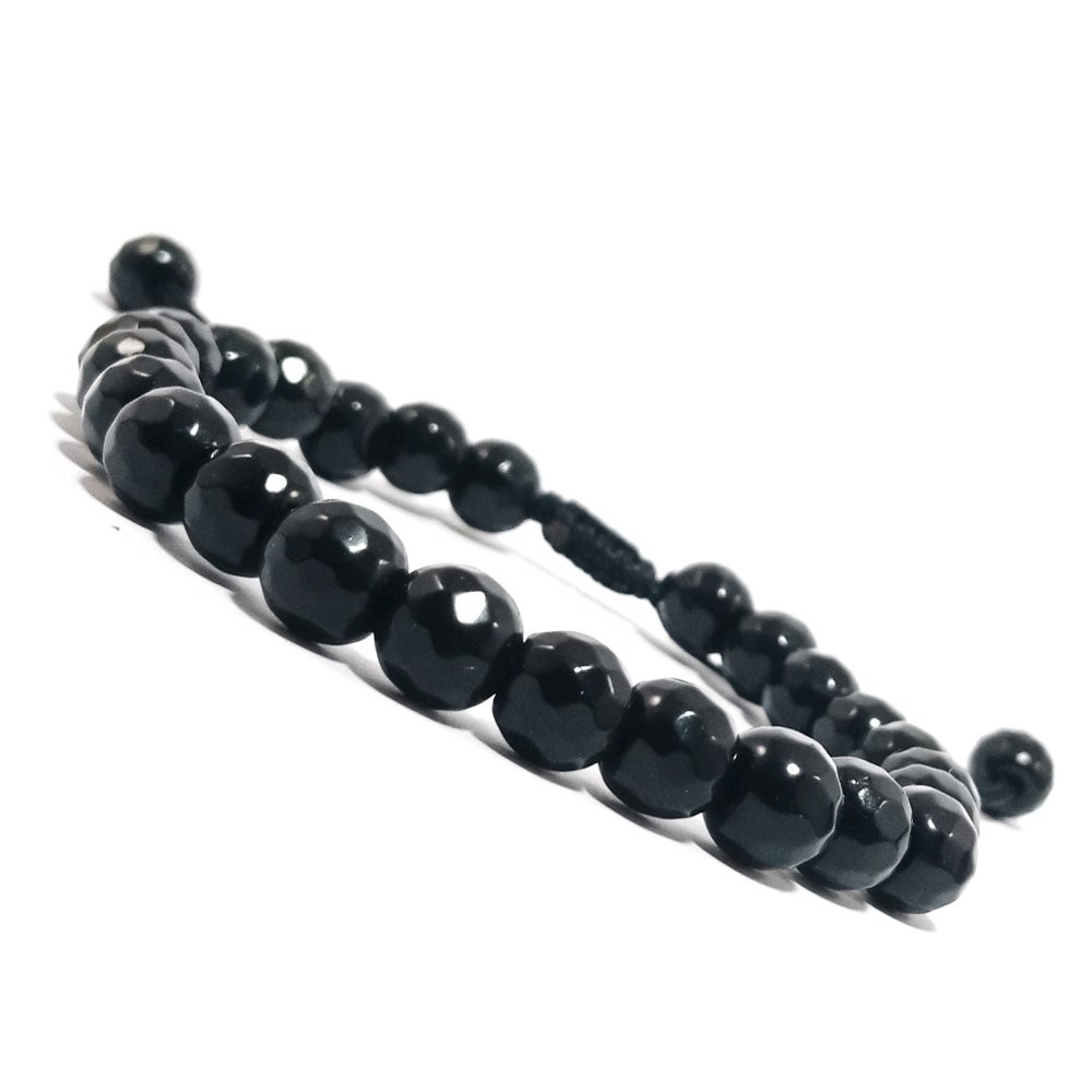 Gelang Tangan Batu Black Onix Cutting Diameter 8mm Model Tali Serut Shambala Beda Dari Yang Lain