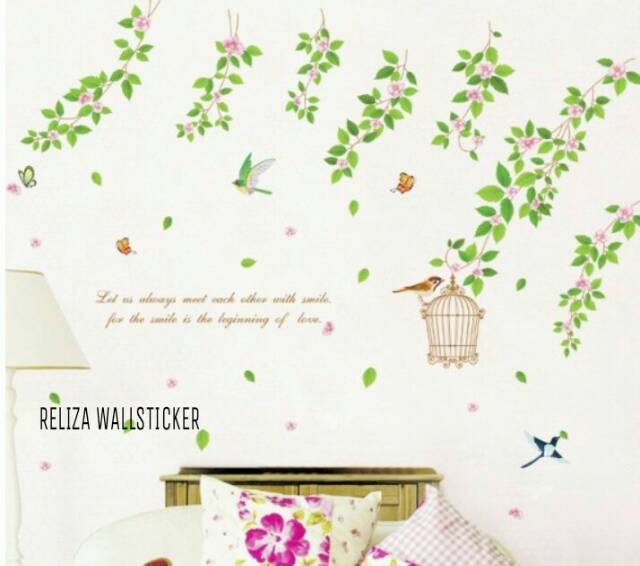 RELIZA WALL STICKER SANGKAR HIJAU BURUNG GREEN CAGE AY9084 STIKER DINDING