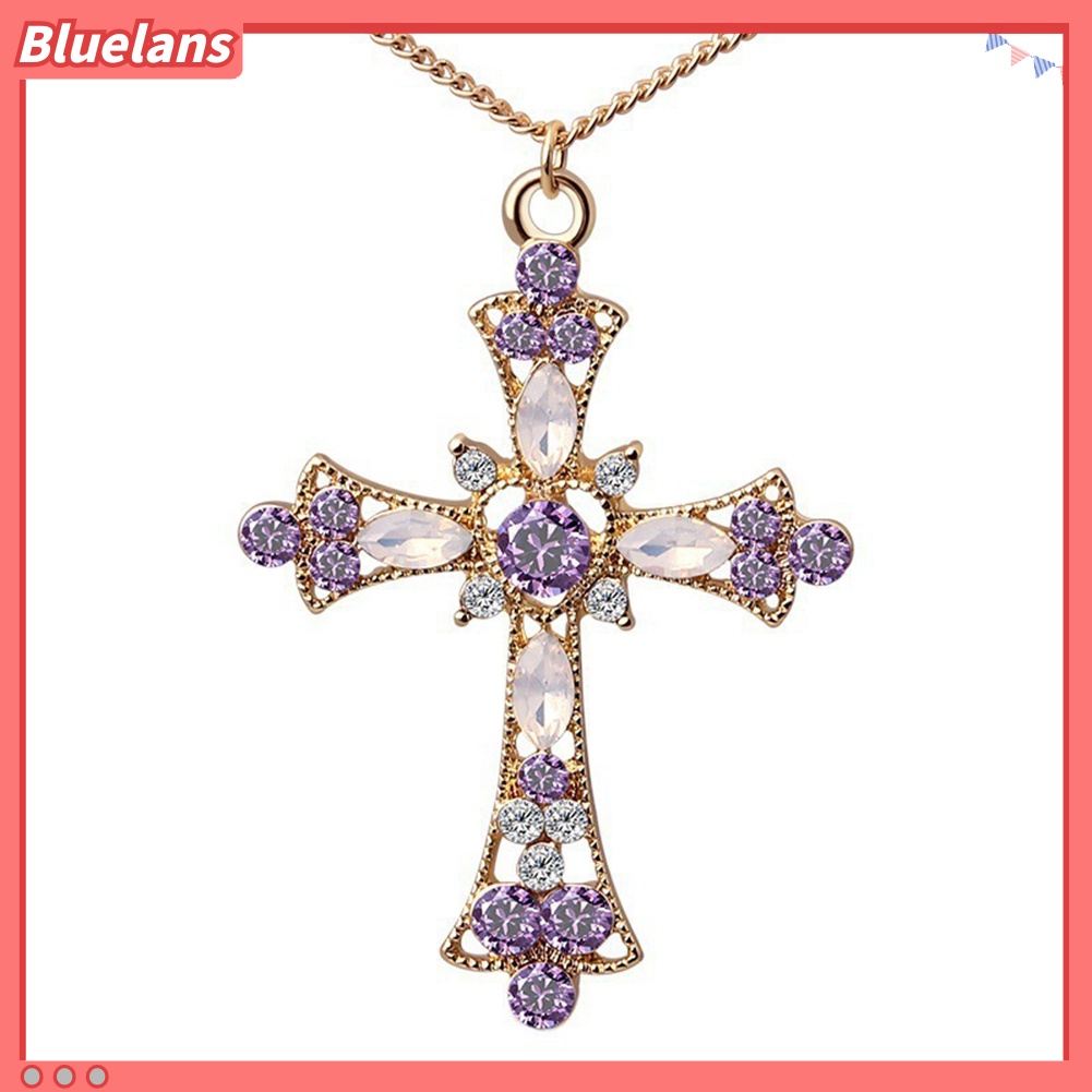 Bluelans Women Rhinestone Inlaid Cross Pendant Chain Necklace Hook Earrings Jewelry Set