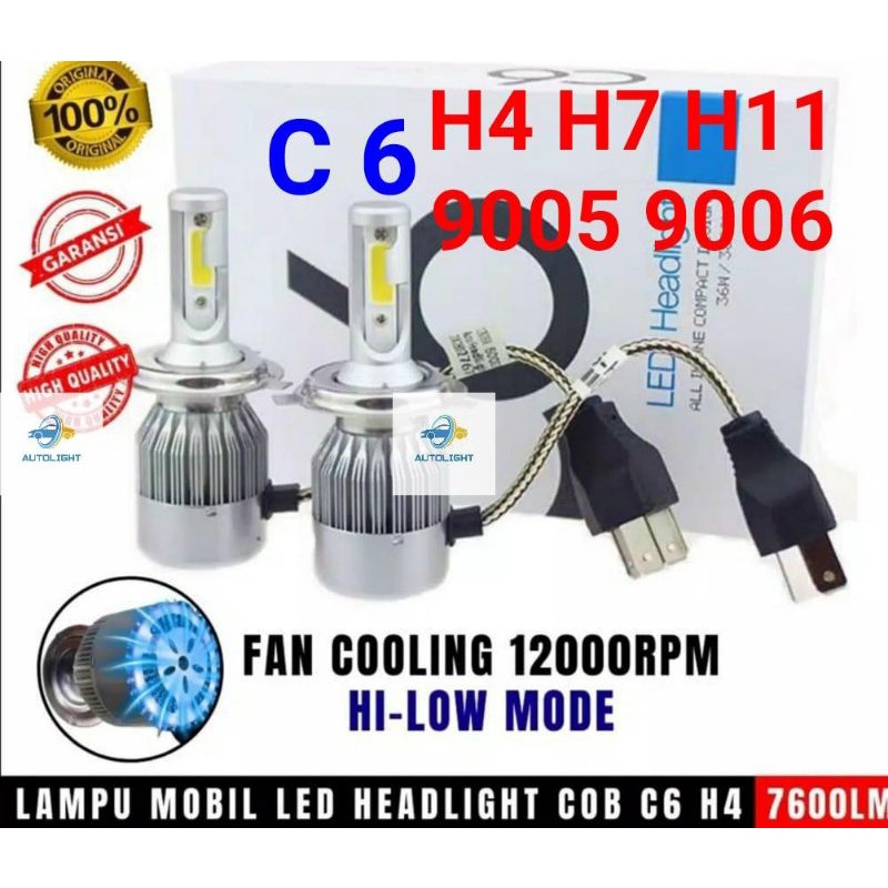 Lampu LED Mobil Headlight 1 PCS Lampu Utama C6 H4 H7 H11 9005 9006 / 36 W 3800L 6000K