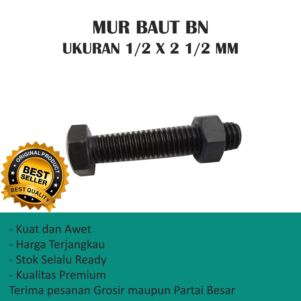 MUR BAUT HEXAGONAL 1/2 x 2,5 (HARGA SATUAN)- BAUT MUR HEXAGONAL 1/2 x 2,5 (HARGA SATUAN)