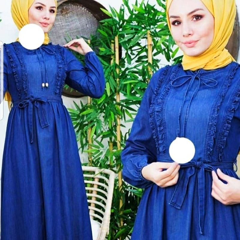 gamis jeans terbaru 2021/gamis jeans kriwil jumbo/gamis jeans import/gamis jeans terhits 2021