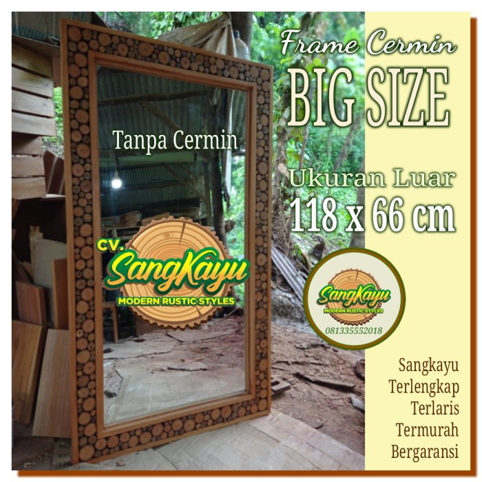 Frame cermin kayu unik rustic 118x66cm pigura cermin bingkai cermin