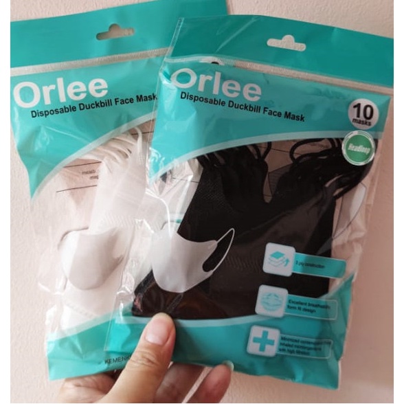 Masker 3 ply duckbill 3D headloop orlee Hijab Kemenkes isi 10pcs