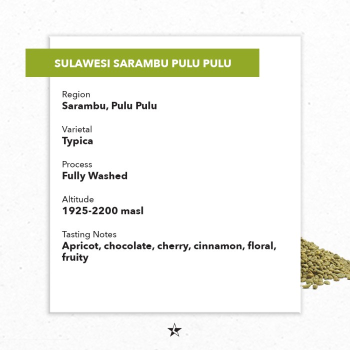 

Kopi-Biji- Arabica Green Beans - Sulawesi Sarambu Pulu Pulu Washed - 1Kg -Biji-Kopi 750 Minuman-