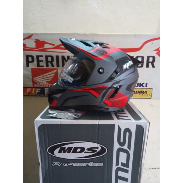 HELM FULL FACE MDS SUPERMOTO SUPER PRO AGGRESIVE RED GREY