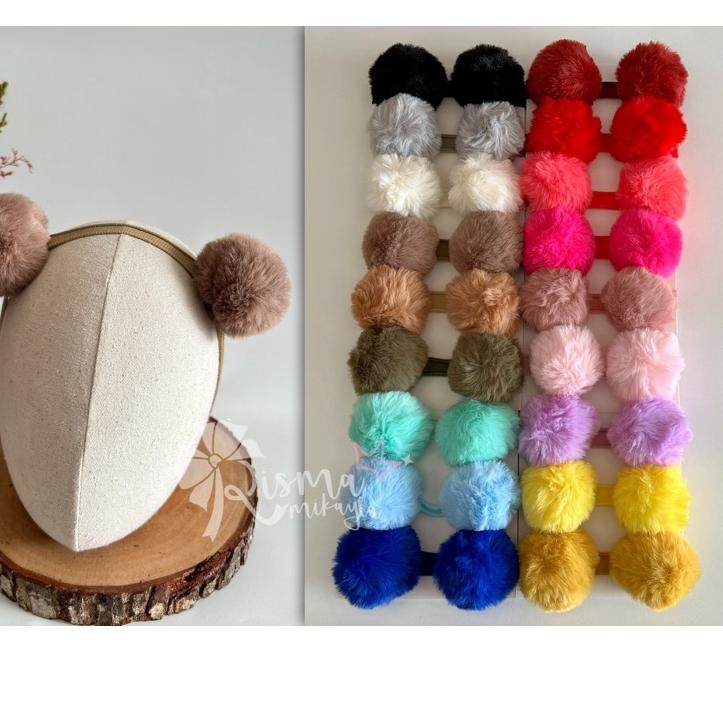 Booming JUMBO BEAR POMPOM BULU - nylon pom pom Headband bandana telinga beruang lucu Bayi anak