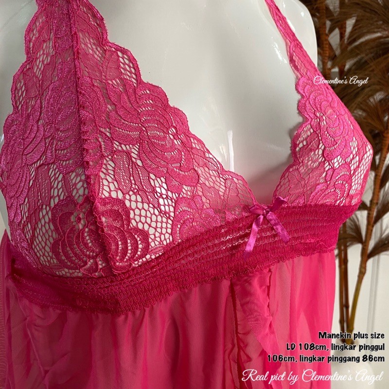 Lingerie jumbo wanita plus size baju tidur big size import sexy gstring g-string lia pink