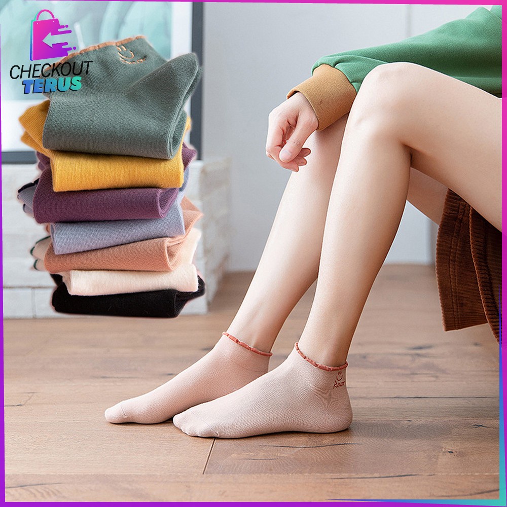 CT P254 Kaos Kaki Pendek Unisex Pria Wanita Motif Smile Boneka Emoji Kaos Kaki Lucu Semata Kaki Ankle Socks