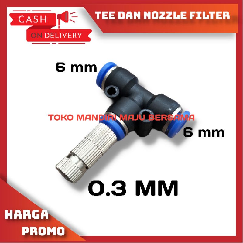 TEE T SLIP LOCK DAN NOZEEL STAINLIS KABUT 0.1MM 0.2MM 0.3 MM / ALAT MISTING / SPRAYER  EMBUN KABUT