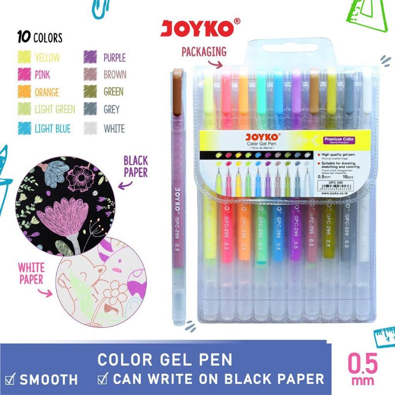 

COLOR GEL PEN JOYKO GPC-299 PREMIUM COLOR | PENA GEL WARNA | 10 WARNA | 0,5 mm