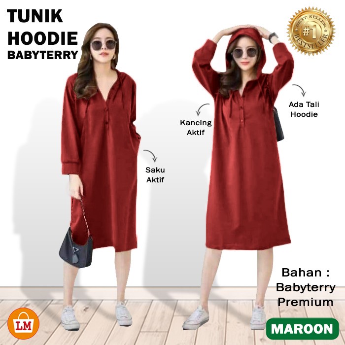 Baju Atasan Wanita TUNIK HOODIE BABYTERRY Jumbo All Size Fit to XL LMS 29057