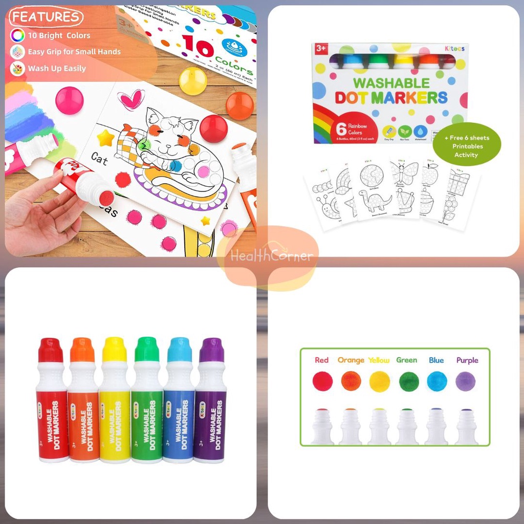 Kitecs Dot Marker Washable Spidol Anak Bulat Jumbo Coloring Painting Drawing Non Toxic 6 Rainbow Colors