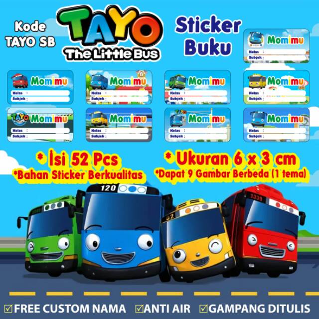 

Stiker/Sticker/Label Buku Pelajaran Anak/Remaja Custom Motif Tayo