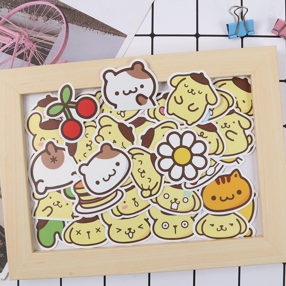 40 pom Purin stiker lucu kartun jurnal bahan phone case graffiti dekorasi besar telinga stiker anjin