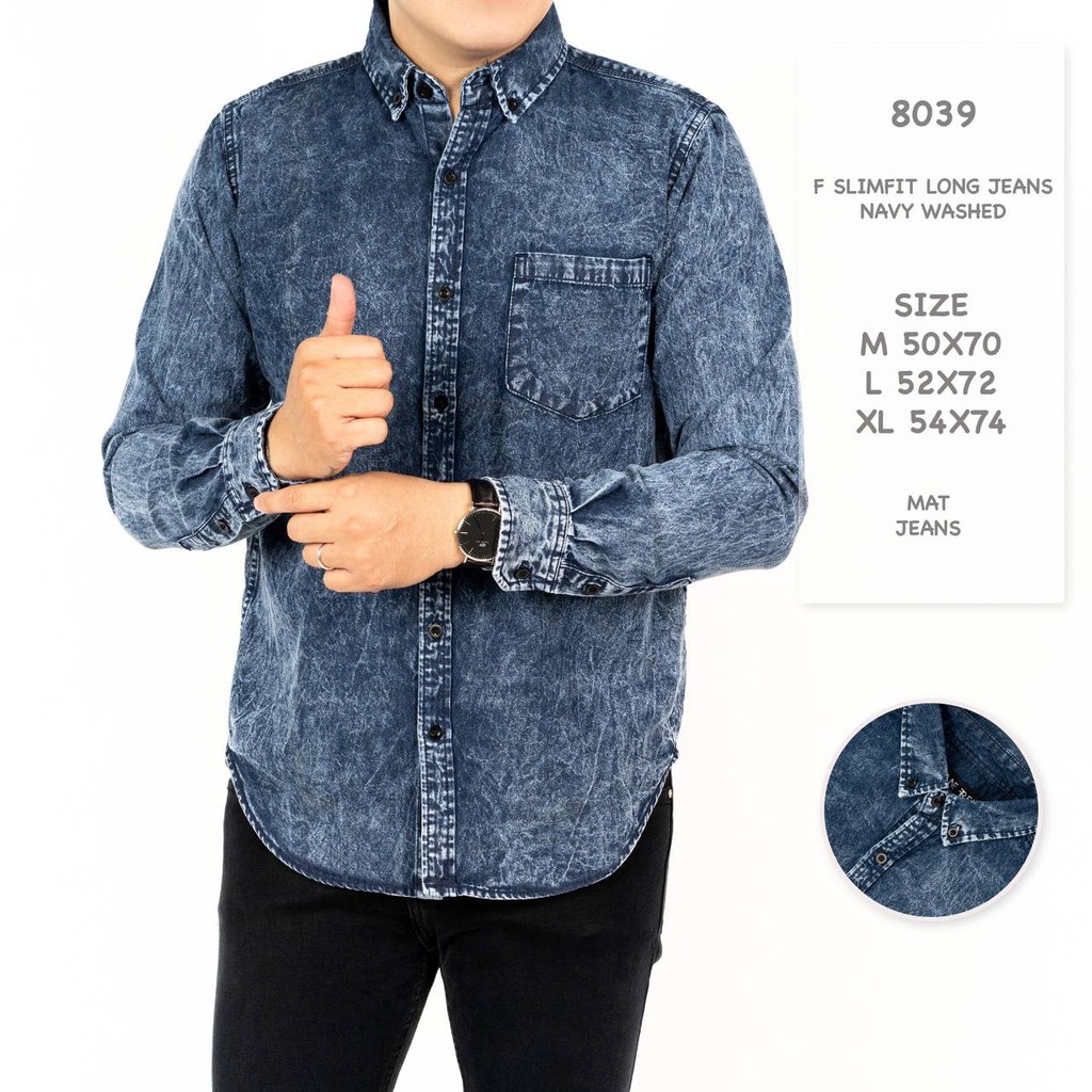 Mensfashionhouse Kemeja Pria Lengan Panjang Jeans Denim Premium Quality