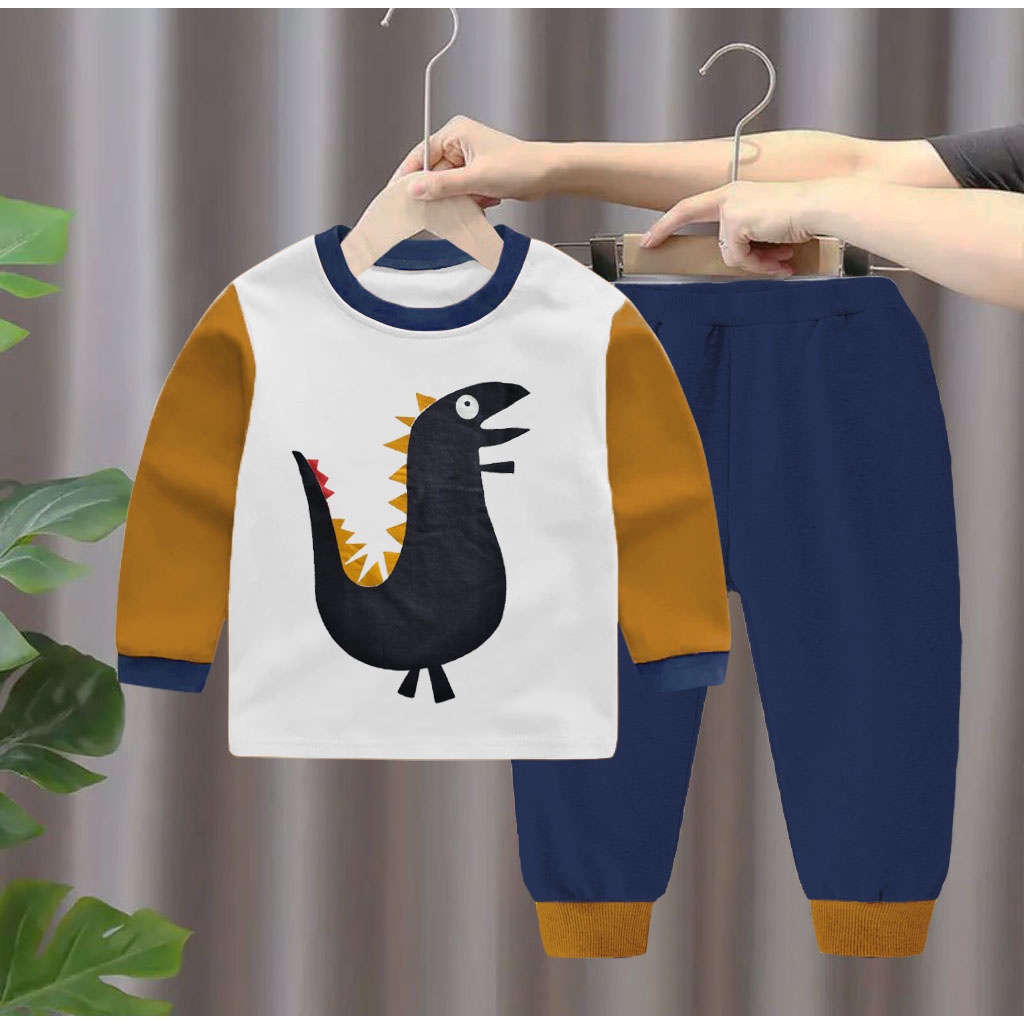 SETELAN ANAK BAJU ANAK LAKI LAKI ,BAJU ANAK PEREMPUAN MOTIF DINO KUBUS TERMURAH DAN TERLARIS