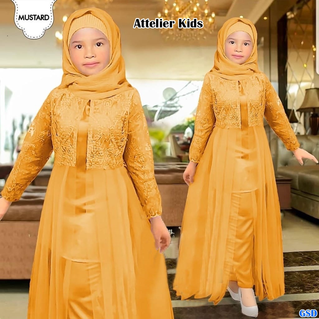 Attelier kids /Promo Baju Muslim Anak Murah/Maxi Dress/Long Dress Muslim/ Gamis Brukat Anak Usia 4-6 Thn Qood Quality