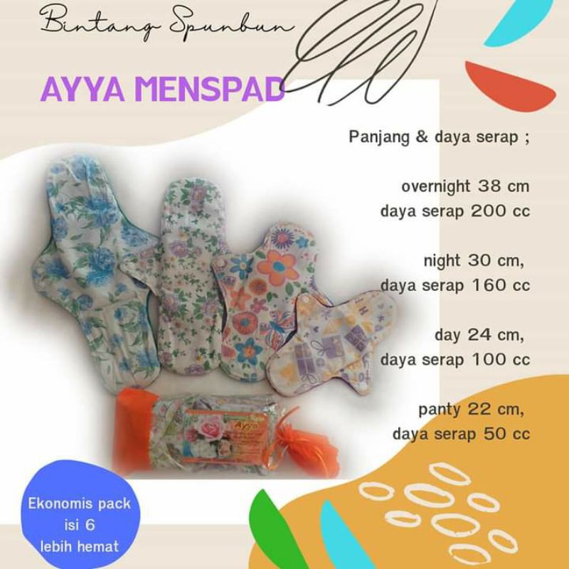 Promo pembalut kain Mix day night (bintang) AYYA  isi 6(bintang motif spunbun)