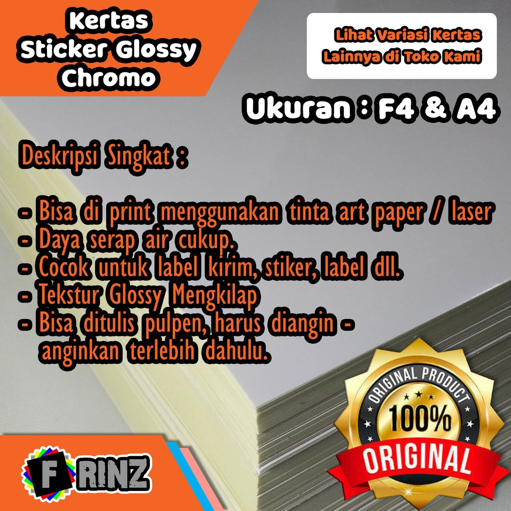 Kertas Sticker Chromo Glosy Fastaq F4 A4 120 Gram Label  Stiker Fastag Mengkilap Putih High Quality 