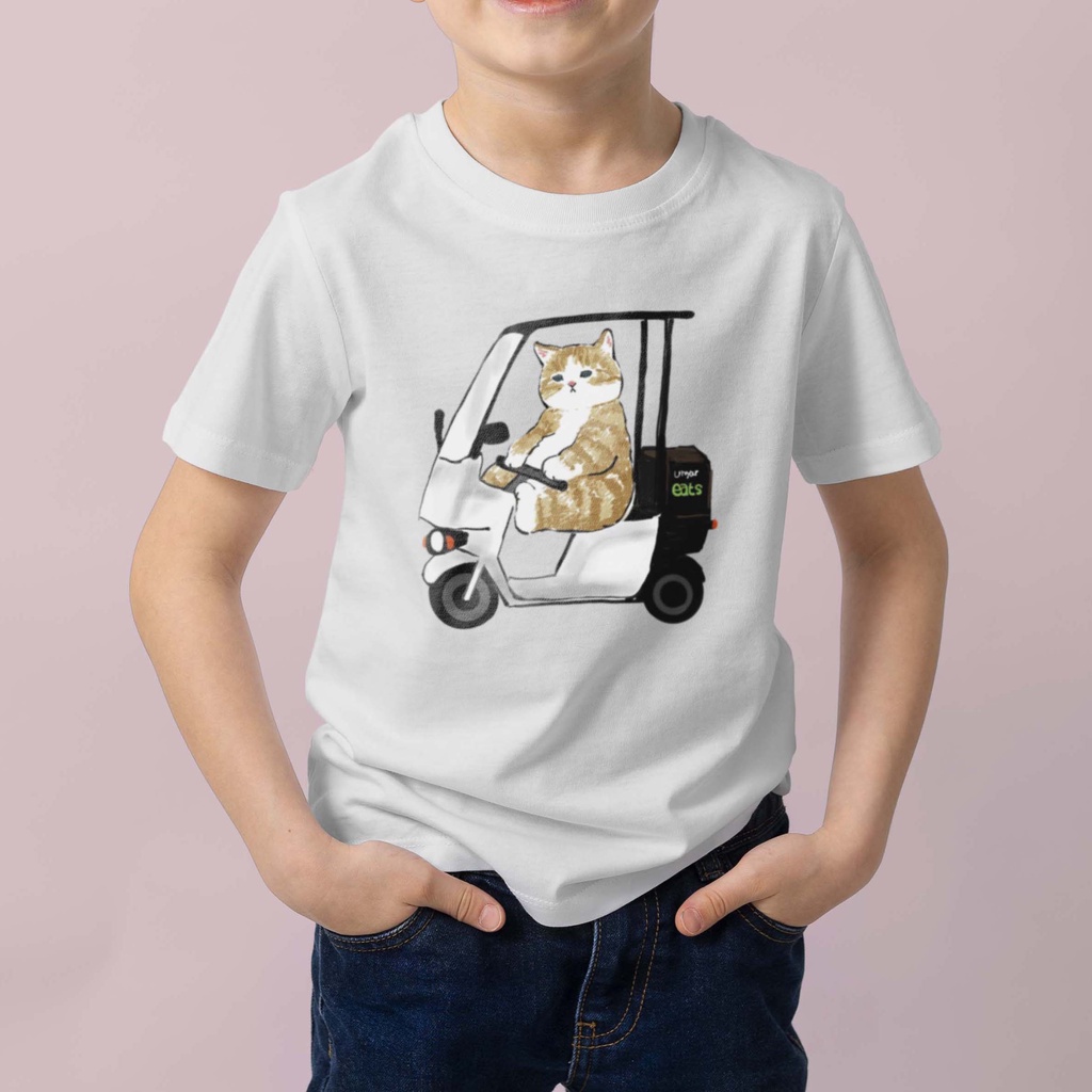 Kaos Anak Cowok Cewek Kucing Motor Cotton Combed 30S