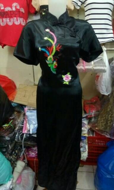 Cheongsam Long Dress Bahan Semi Sutera