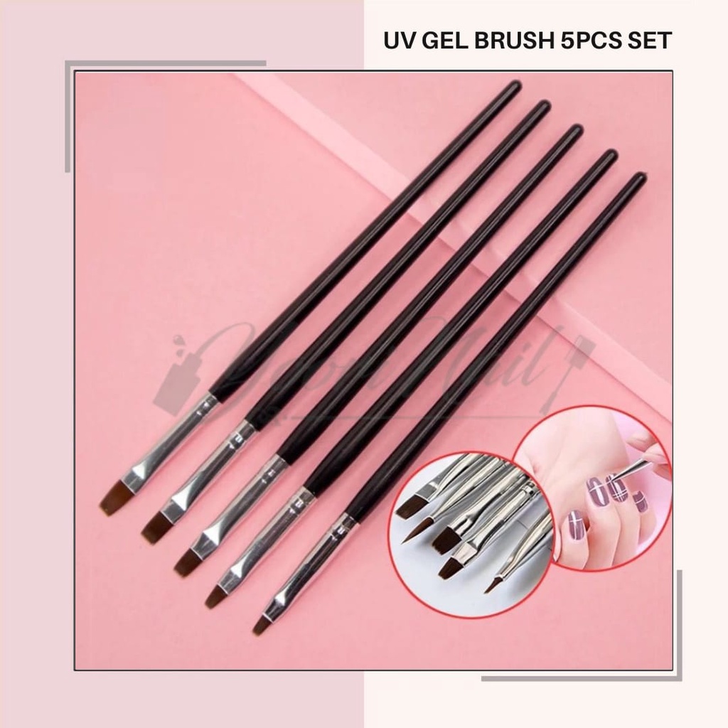 Kuas uv gel brush kuas gepeng set isi 5pcs acrylic brush