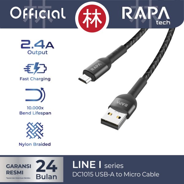 RAPAtech DC1015 - LINE I - USB-A to Micro Cable 2.4A Fast Charge