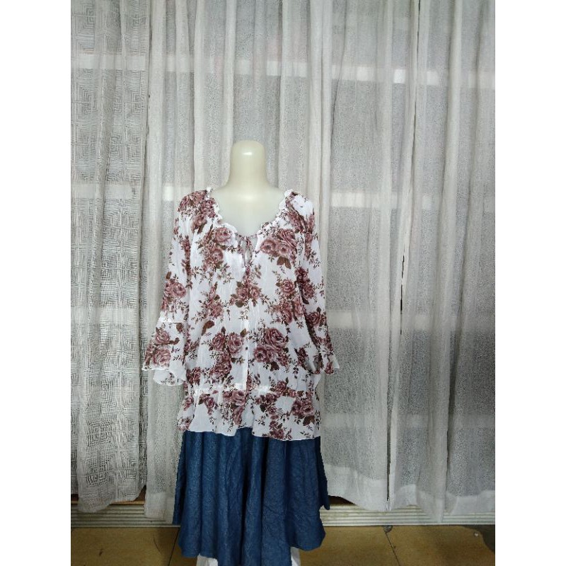 Blouse Flower Coklat