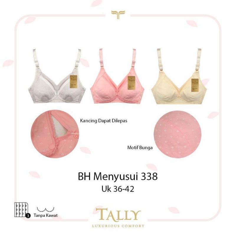 TALLY Bra Menyusui Nursing bra Motif 338 Busa Tipis Tanpa Kawat CUP B