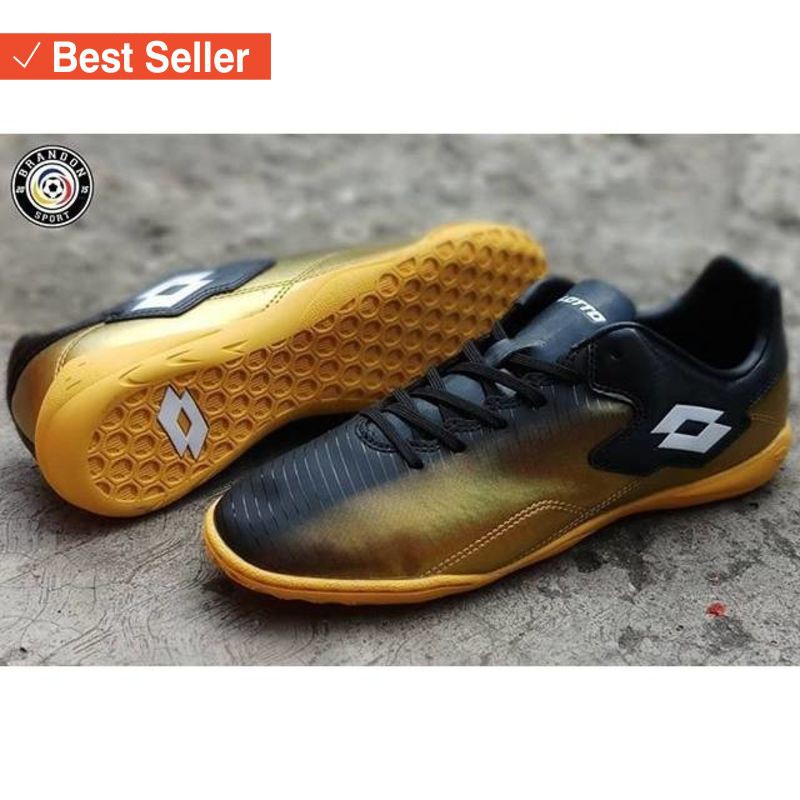Sepatu Olahraga murah Harga Terjangkau / Sepatu Futsal Lotto Severe IN - Black/Metalic Gold/White