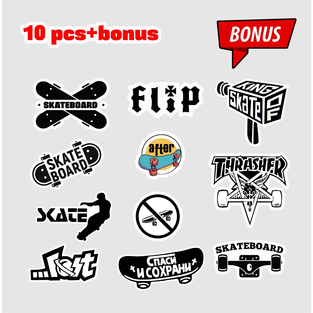 

Stiker Skateboard Stiker FUN Stiker brand Stikervynil Anti Air isi 10 pcs + Bonus