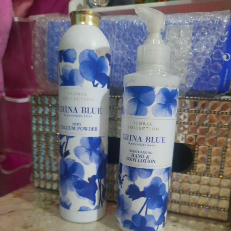 Mark & Spencer body lotion& talcum powder China blue preloved
