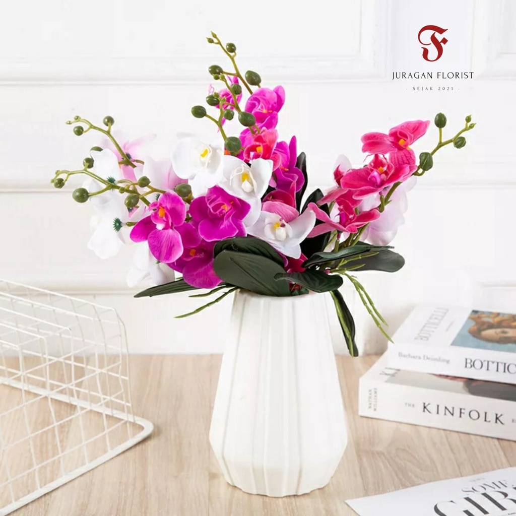 [dnd] ANGGREK LATEX 4 KUNCUP MINI MINI tanaman hias plastik artificial tangkai bunga anggrek latex o