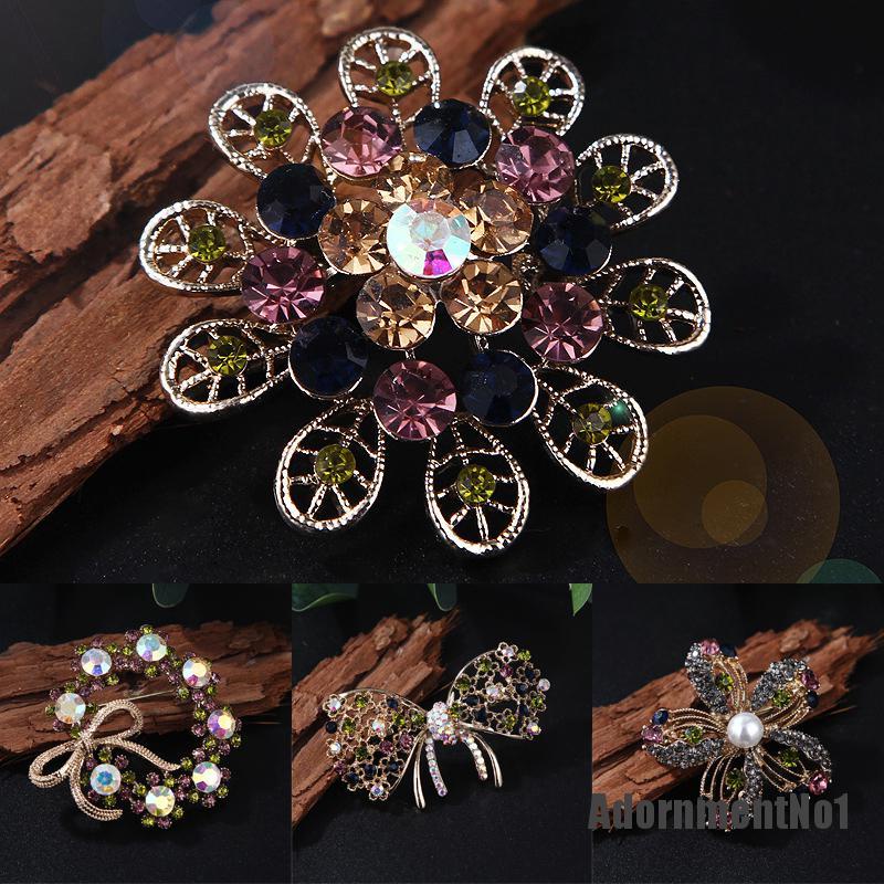 (Adornmentno1) Bros Pin Korsase Bunga Berlian Imitasi Multi Warna Aksesoris Wanita