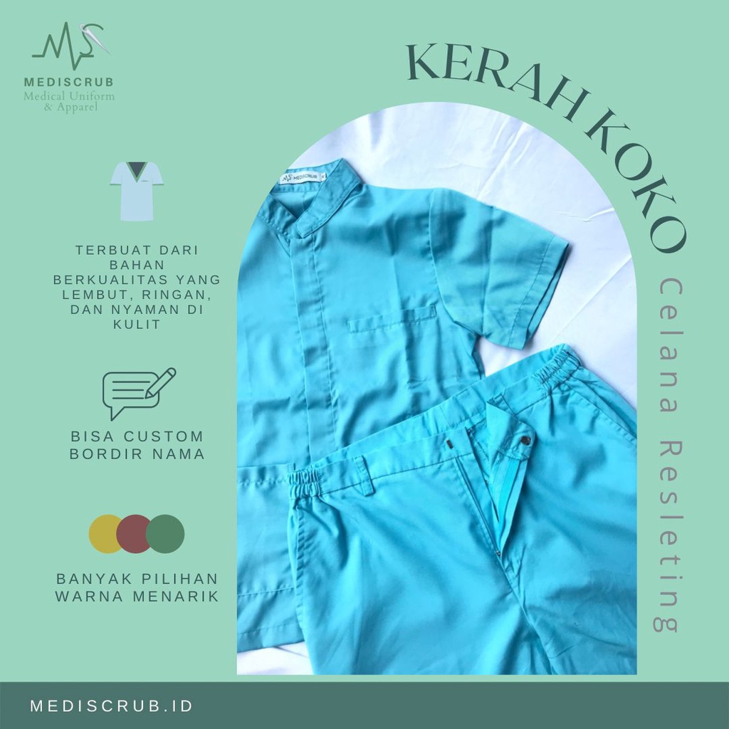 MEDISCRUB - Baju Seragam Scrub Koko Celana Resleting untuk Dokter Perawat