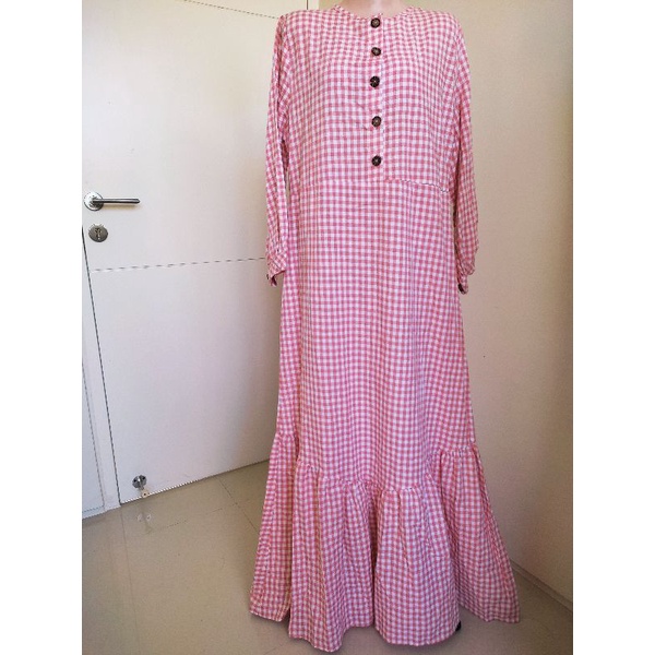 Baju / Gamis Katun Motif Kotak Kecil | Dress / Gamis Busui Terbaru