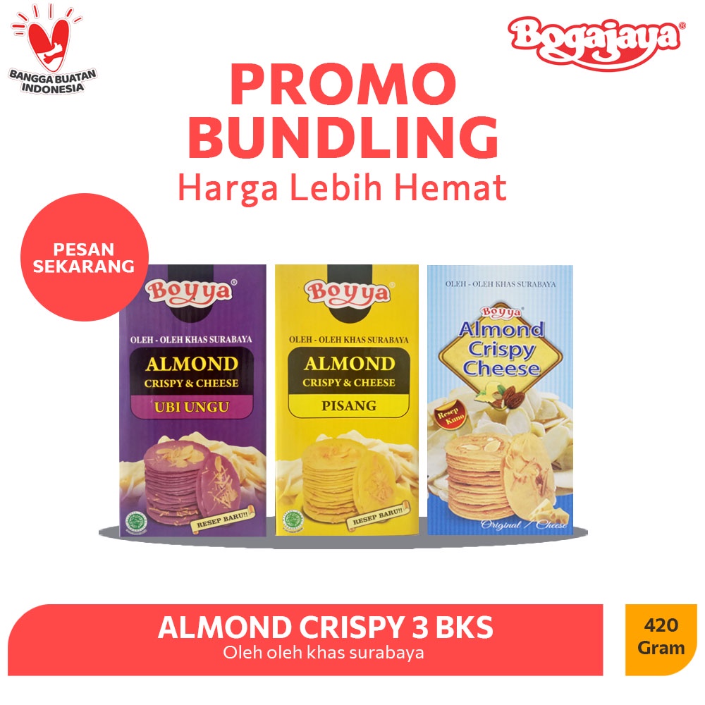 

ALMOND CRISPY CHEESE PROMO BUNDLING ISI 3 BKS RASA UBI UNGU, PISANG, ORIGINAL <PROMO>