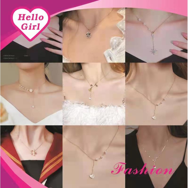 (Hello Girl) ZX05 Fashion Kalung Dan Gelang Mutiara Dan Permata Rantai Necklace Kombinasi Wanita Import