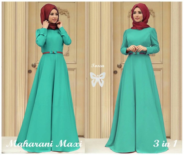 HOPYLOVY - Maxi Dress Wanita bahan Jersey Maharani + Pashmina + Belt